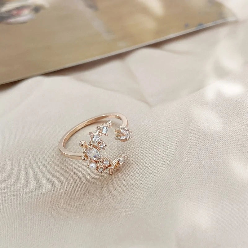 Crystal Flower Adjustable Rings