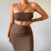 Solid Tube Crop Top and Skirt Set