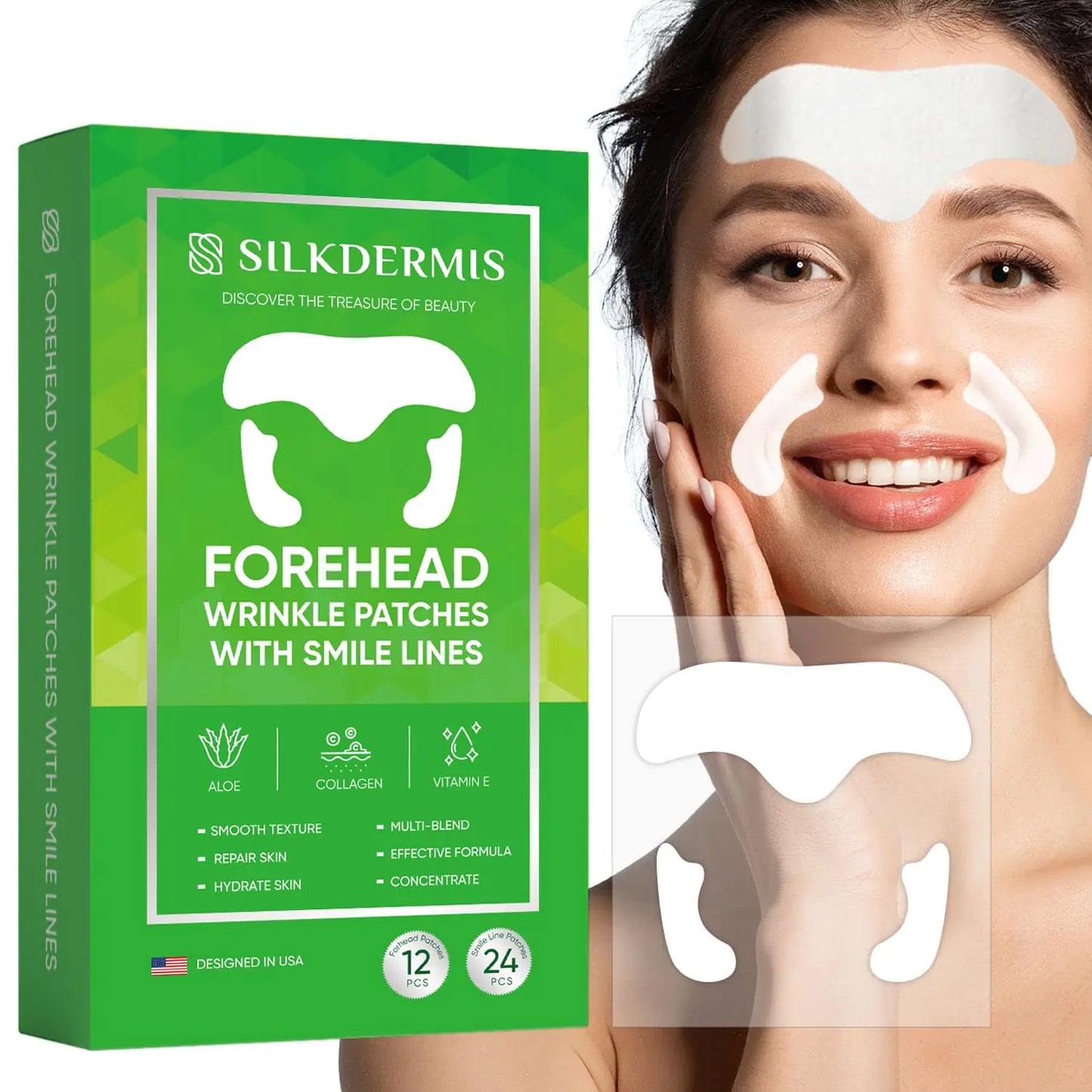 Forehead Wrinkle Patches 12Pcs with Smile Line Patches 24Pcs with Aloe, Collagen, Vitamin E, Forehead Wrinkles Treatment and Smile Lines Treatment 3 Count (Pack of 12)