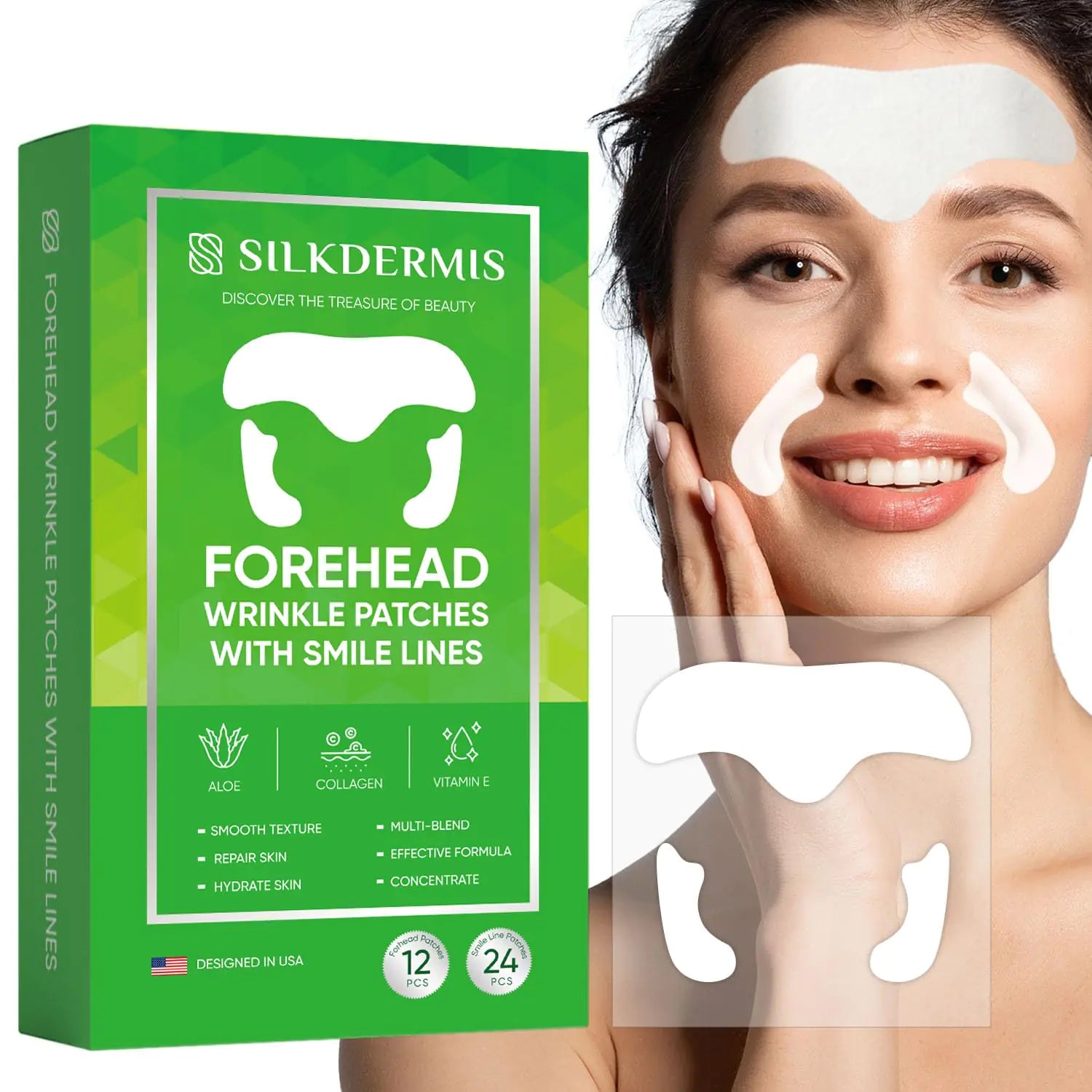 Forehead Wrinkle Patches 12Pcs with Smile Line Patches 24Pcs with Aloe, Collagen, Vitamin E, Forehead Wrinkles Treatment and Smile Lines Treatment 3 Count (Pack of 12)