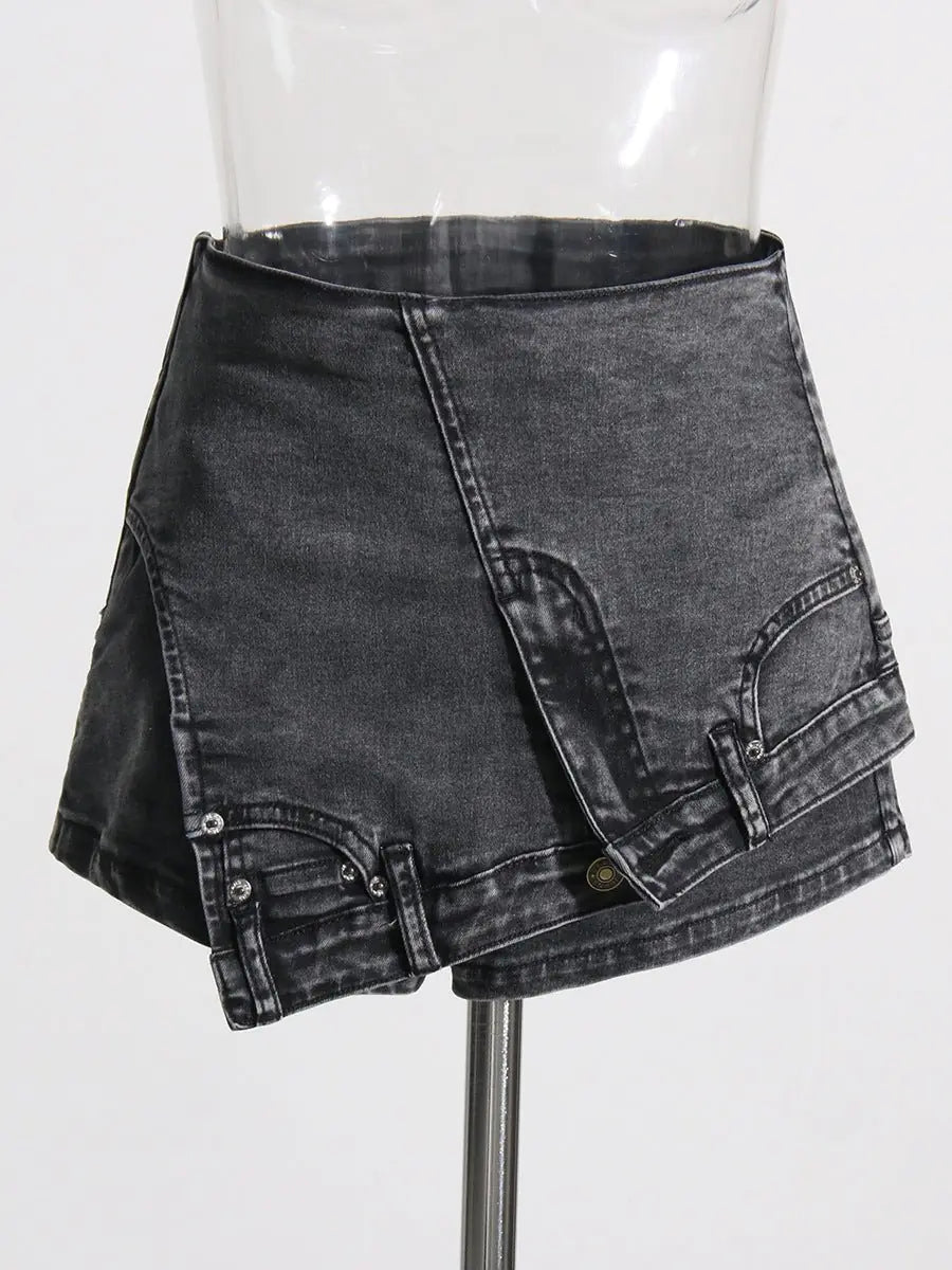 Asymmetrical Denim Mini Skirt