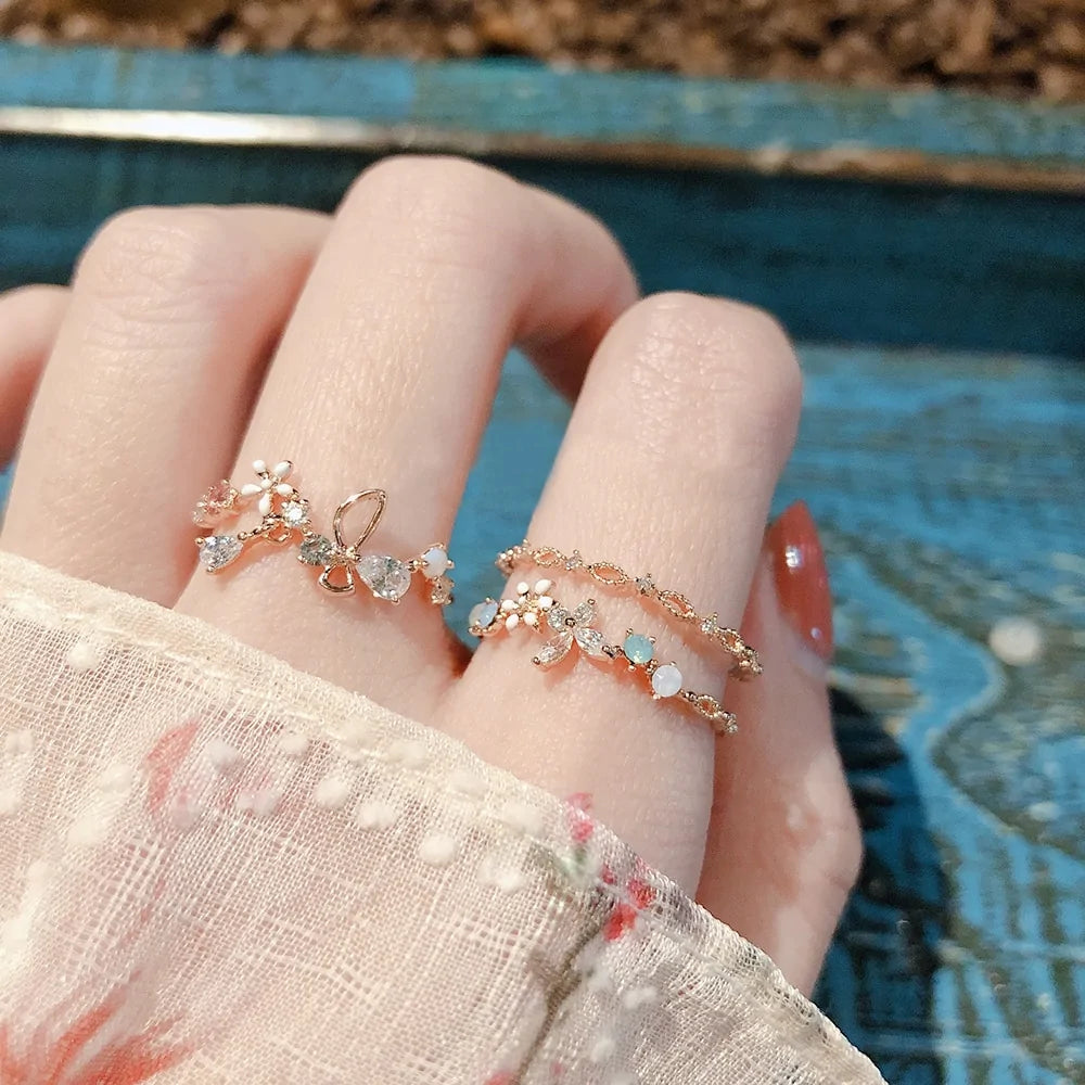 Crystal Flower Adjustable Rings