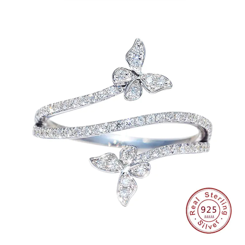 Silver Double Butterfly Rings