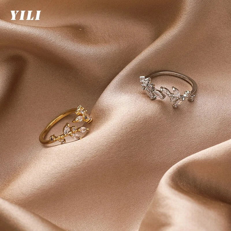 Leaf Zircon Adjustable Rings