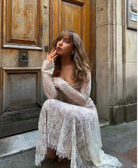 Elegant Vintage Hollow Out Lace Maxi Dress Long Sleeve Cape