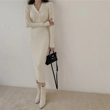 Knitted Long Sleeved Elegant Dress